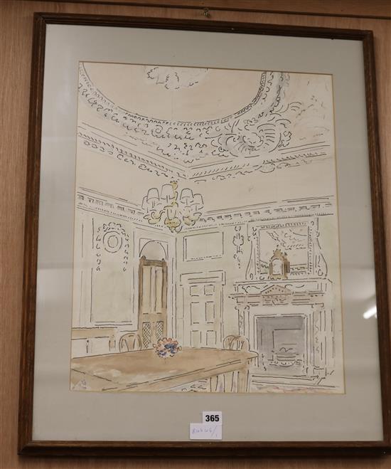 Adrian Daintrey Country house interior 22 x 17in.